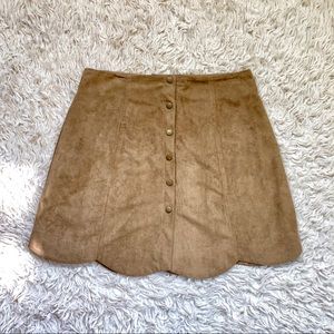 Blue Rain Faux Suede Button Down Scalloped Skirt